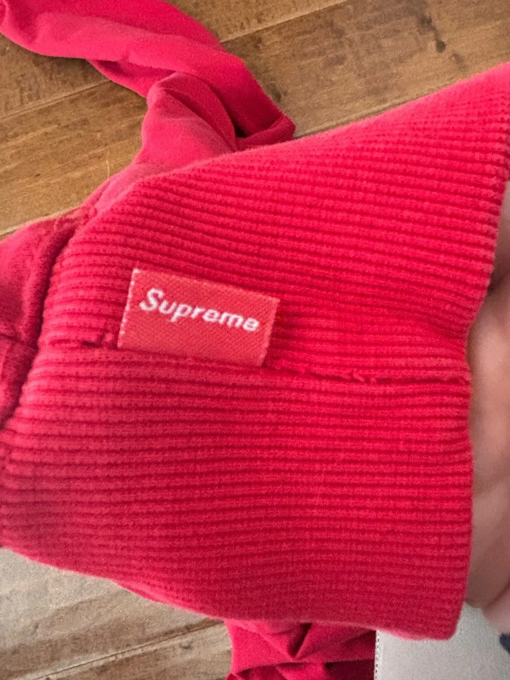 Supreme Red Hoodie with White Logo Tag